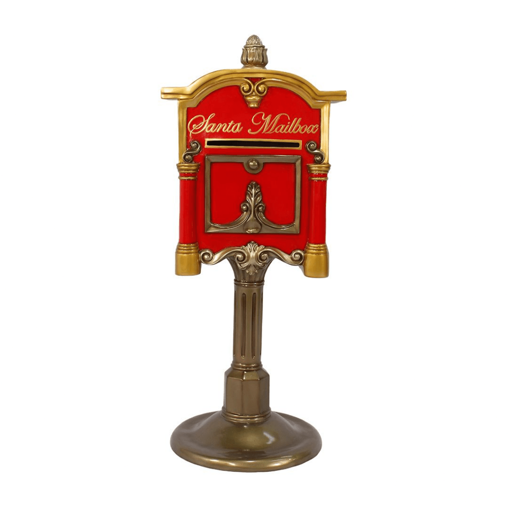 A red and gold cartoon style mailbox.