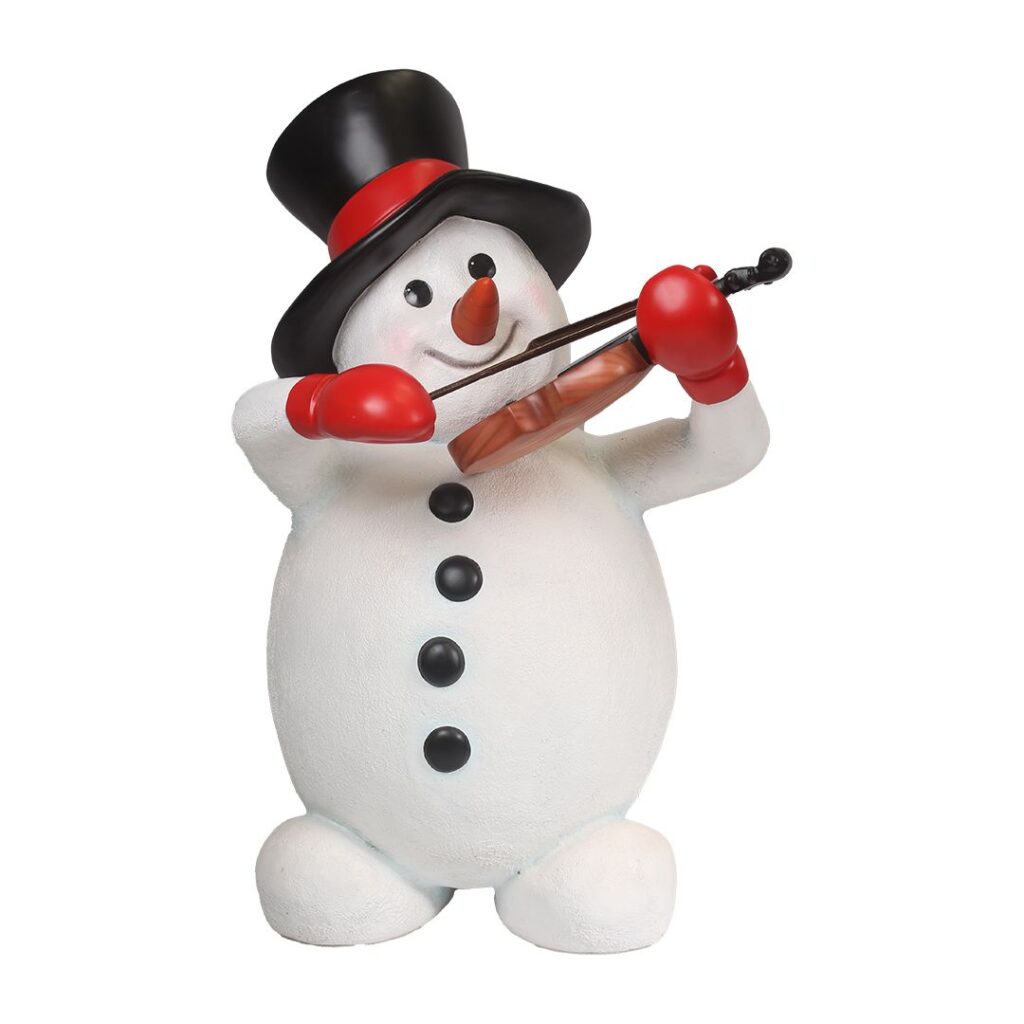 A figure of a snowman playing a violin.