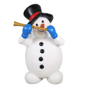 A figure of a snowman playing the flute.
