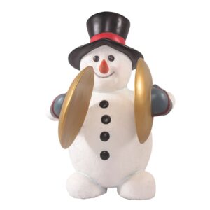 A figure of a snowman playing the cymbals.