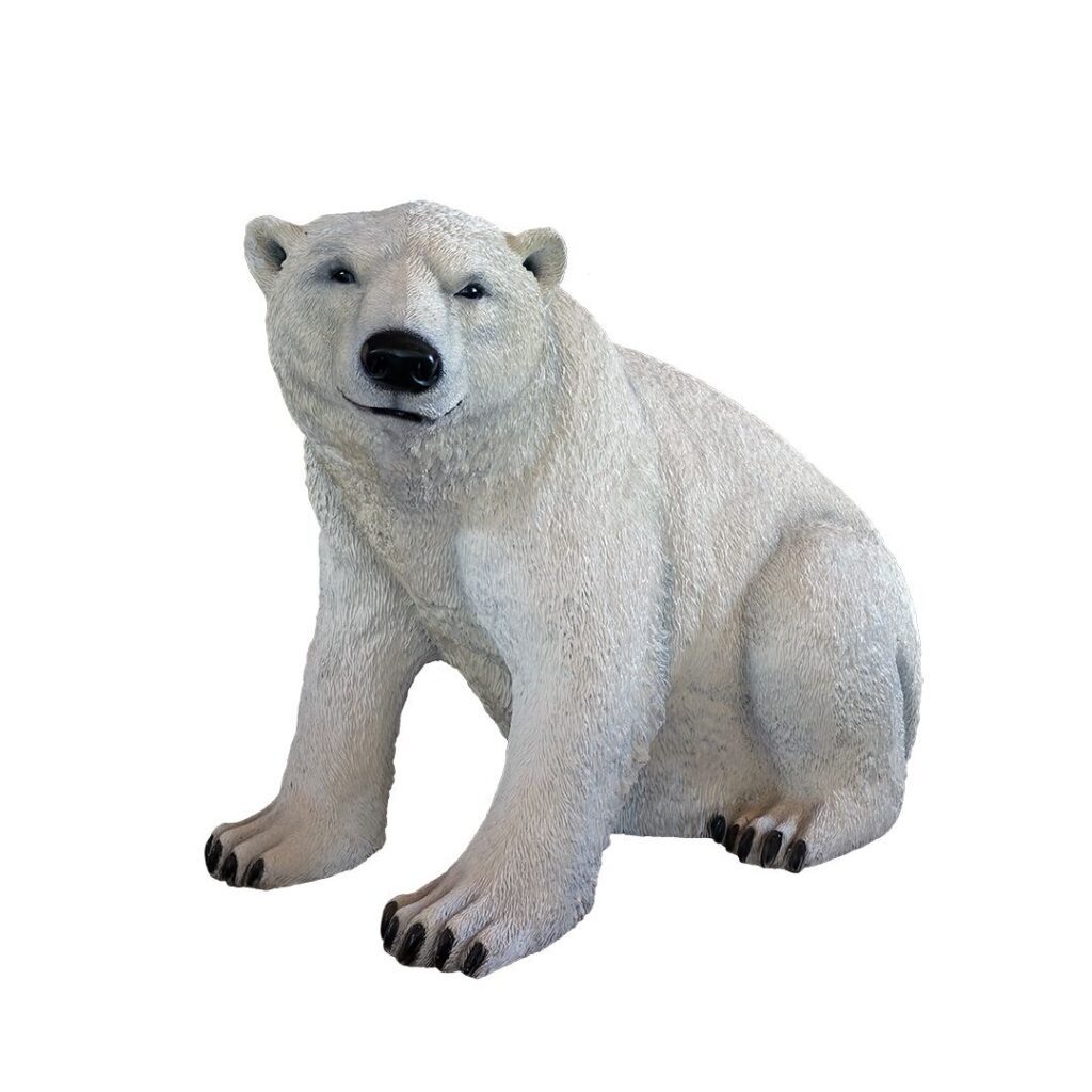 A large sitting polar bear figure.