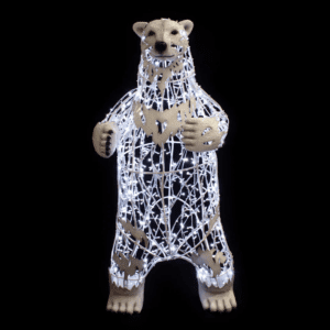 A large standing polar bear made of white lights.