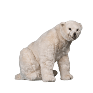 A large plush polar bear sitting down.