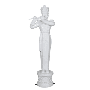 A white toy soldier on a decorative base, playing the flute.
