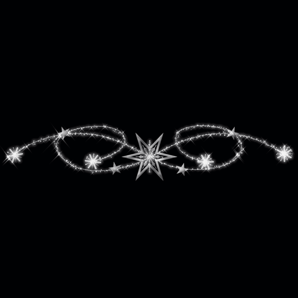 A swirl of white lights with small stars with a large six pointed star in the middle.