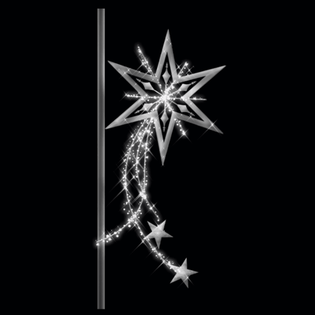 Large star with a trail of smaller stars below it.