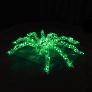 A spider made from green LED lights.