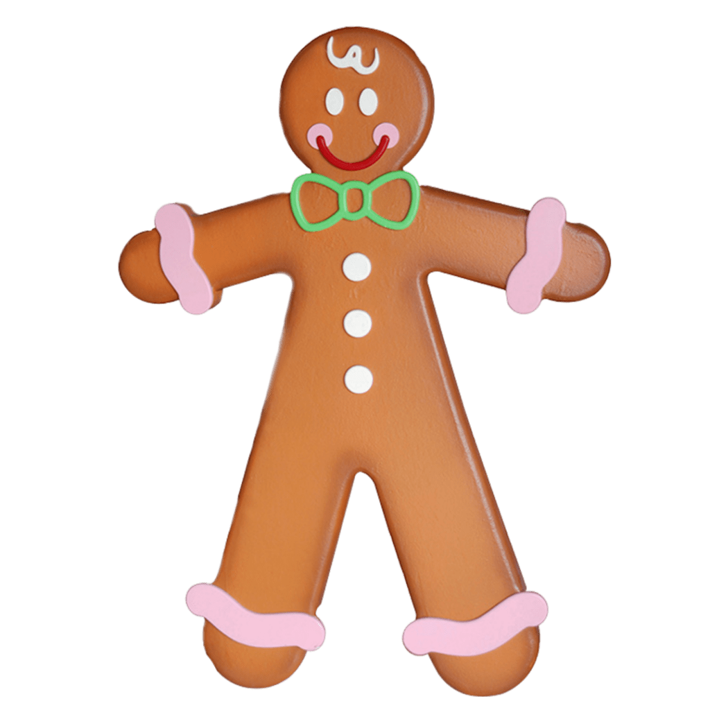 A carved gingerbread cookie.