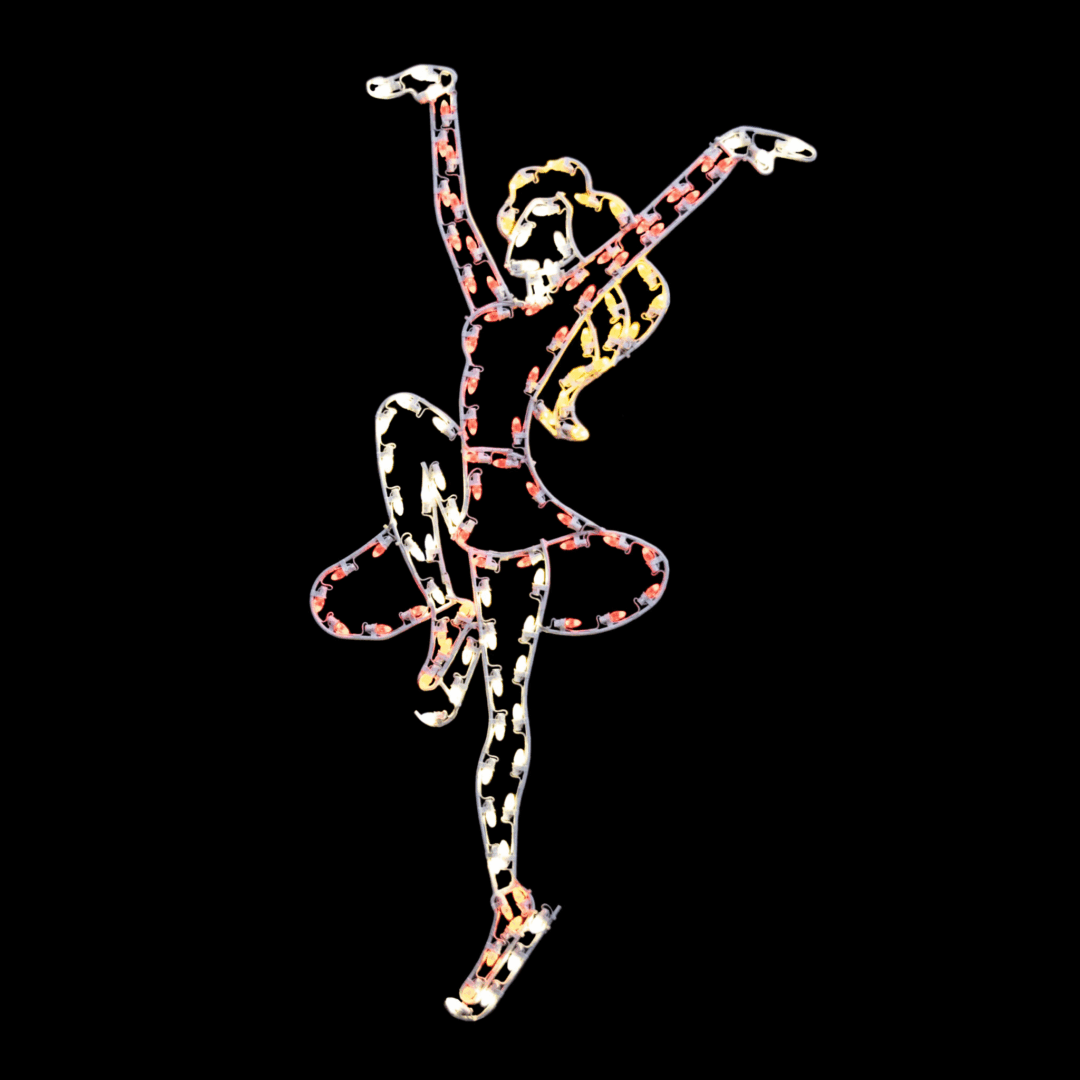 A lighted Christmas silhouette of a ballerina skating on ice.