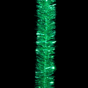 green metallic tinsel rope garland.