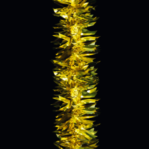 Yellow and gold metallic tinsel rope garland.