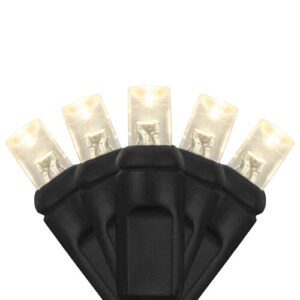 A fan of five (5) warm white LED lights on a black wire and base.