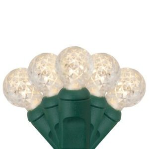 A fan of five (5) warm white G12, raspberry style LED lights on a green base and wire.