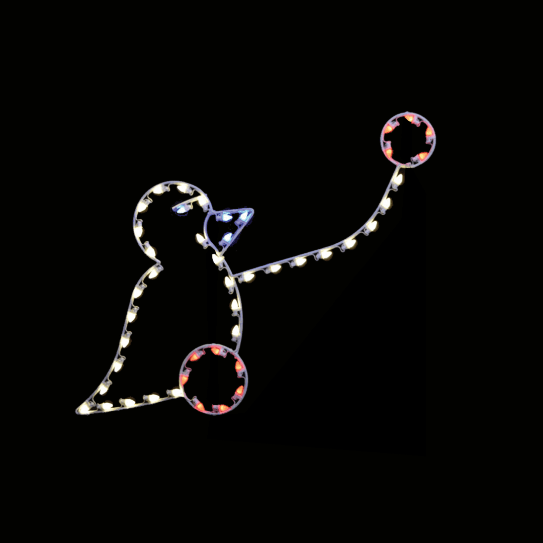 A lighted Christmas silhouette of a pull along toy duck.