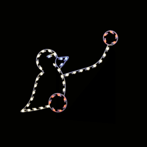 A lighted Christmas silhouette of a pull along toy duck.