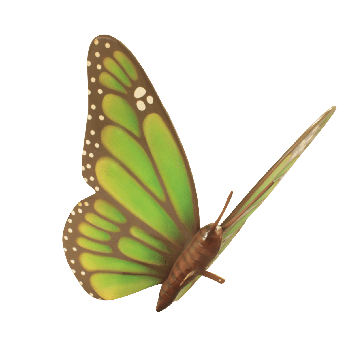 An image of a green colored fiberglass butterfly.