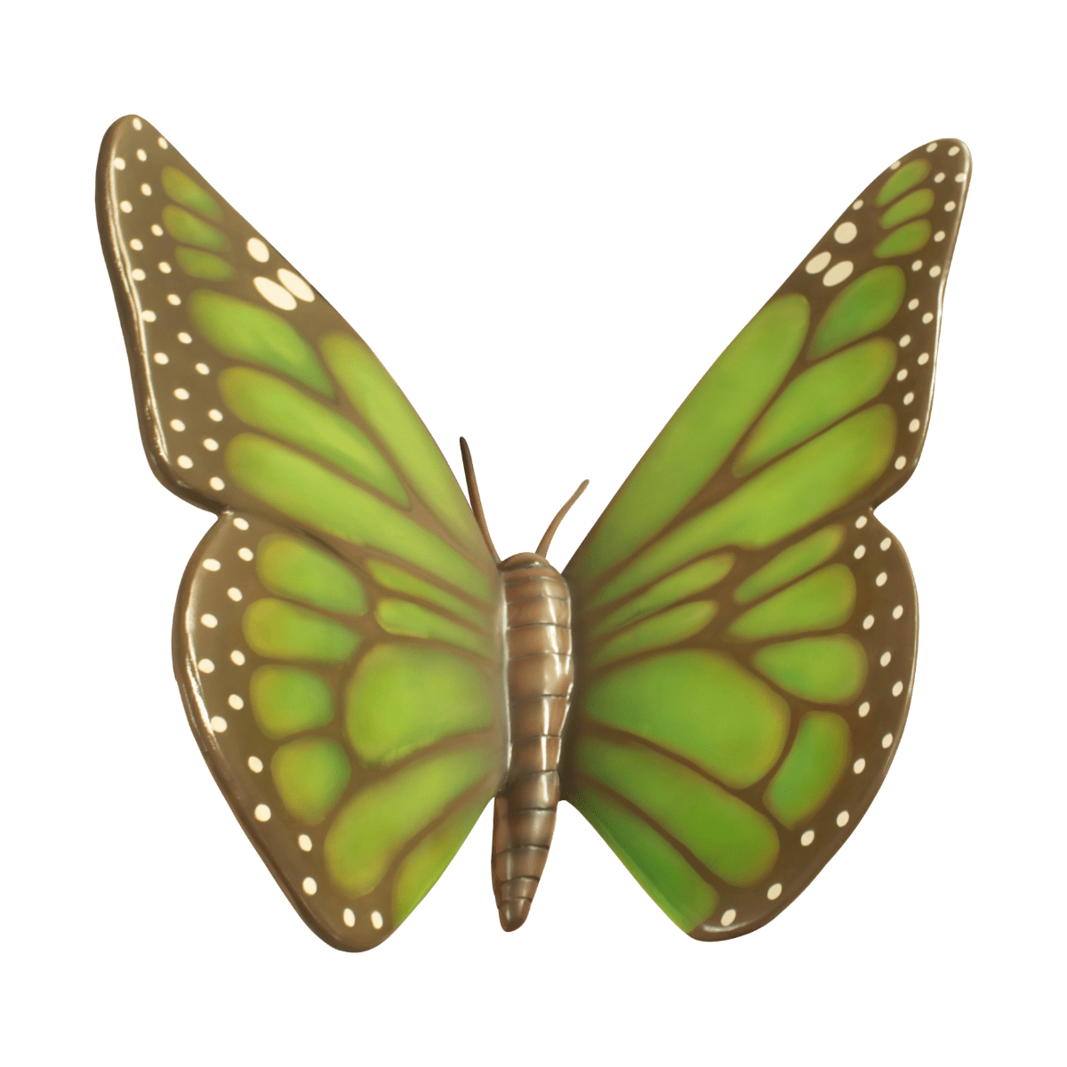 An image of a green colored fiberglass butterfly.