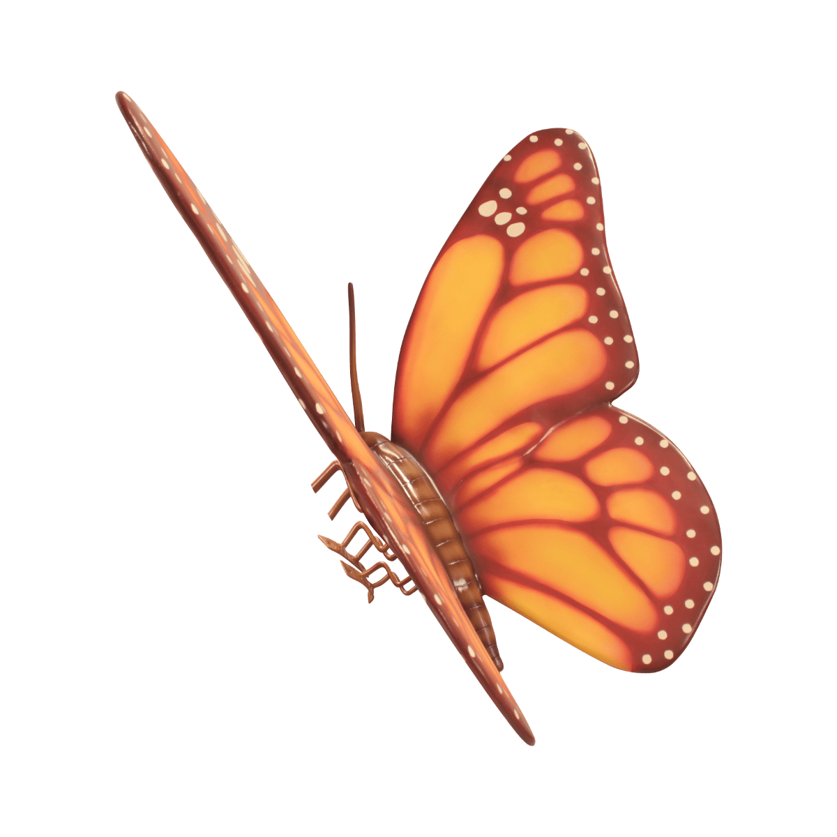 An image of an orange colored fiberglass butterfly.