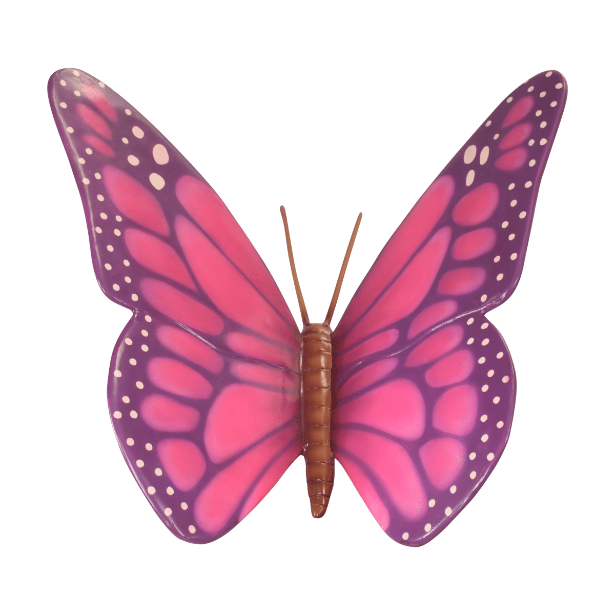 An image of a pink colored fiberglass butterfly.