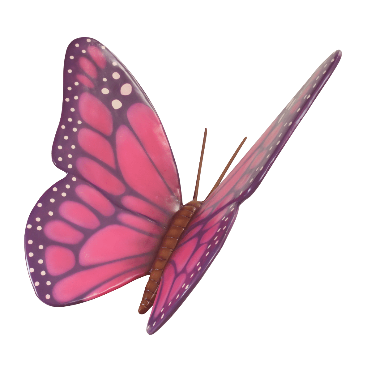 An image of a pink colored fiberglass butterfly.