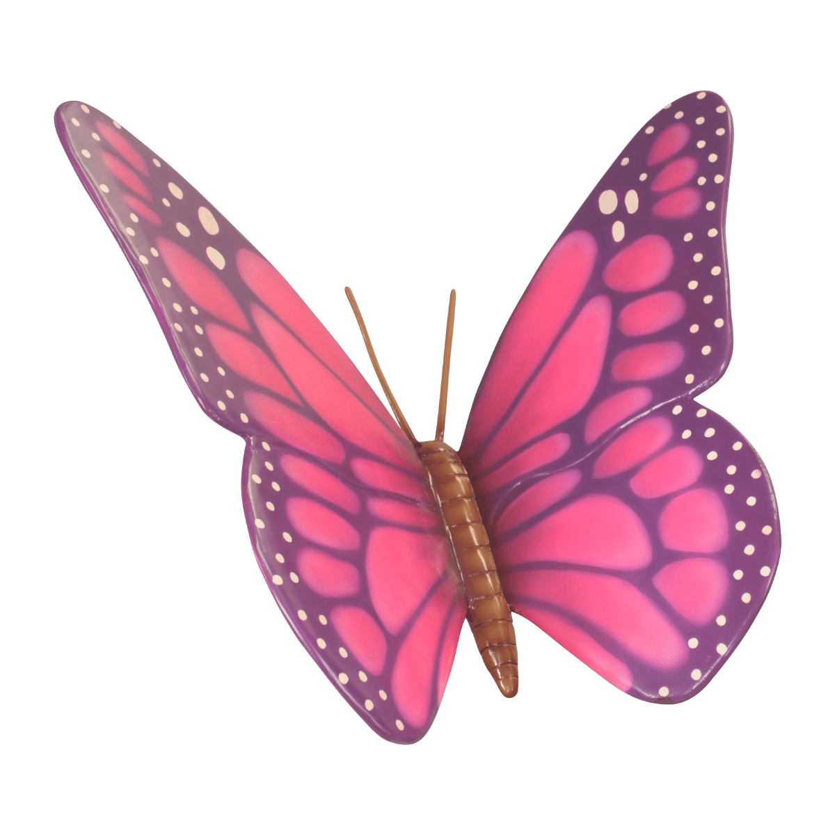 An image of a pink colored fiberglass butterfly.