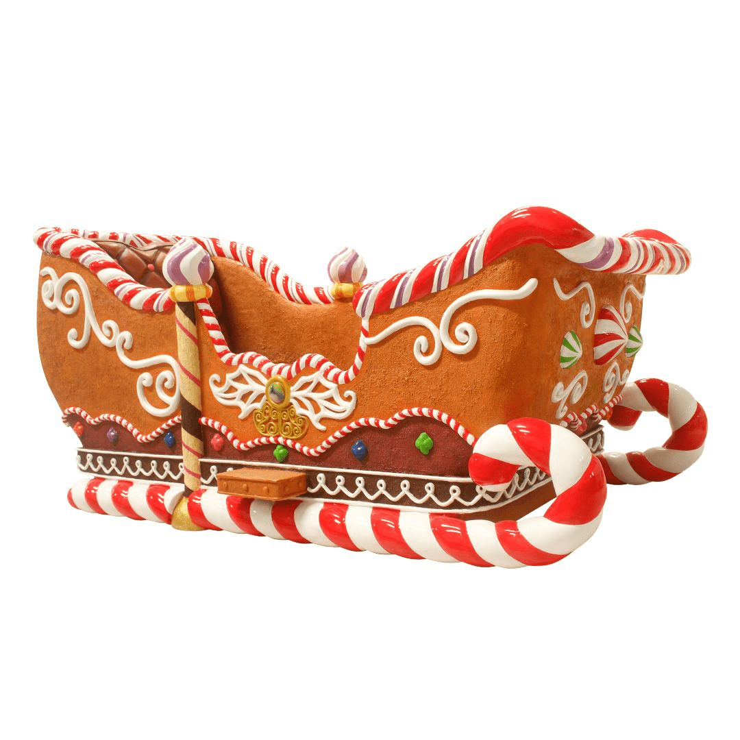 An image of a large Christmas sleigh made out of gingerbread and candy.