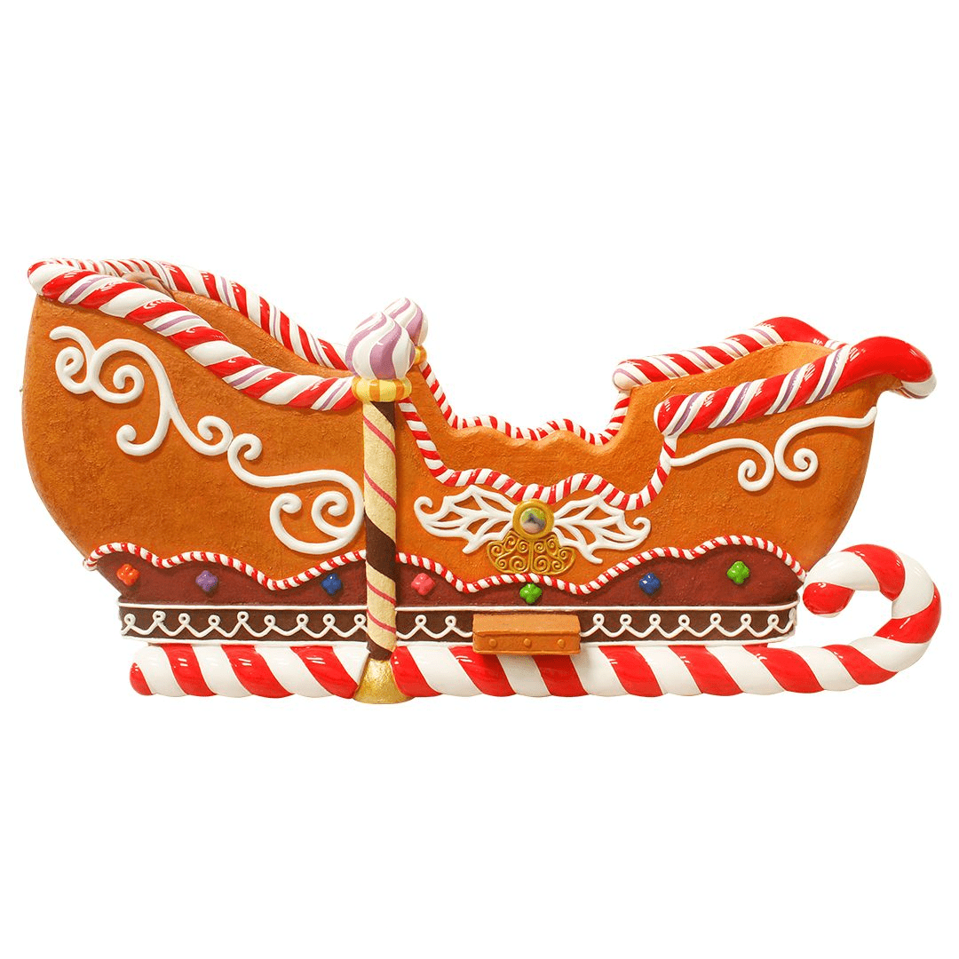 An image of a large Christmas sleigh made out of gingerbread and candy.