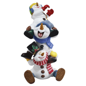 Three cartoon style snowmen stacked on top of each other.