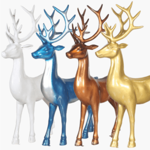 An image of a fiberglass stag figure, standing with it's head looking forward.