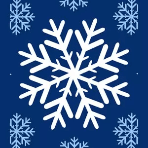 White and light blue snowflakes on a dark blue background.