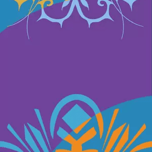 Orange and gold snowflakes on a blue and purple background.