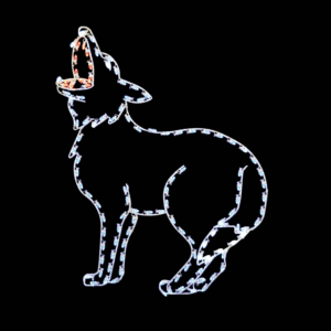 A Christmas light silhouette of a howling wolf.