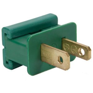 A green male zip plug for commercial Christmas light wire.