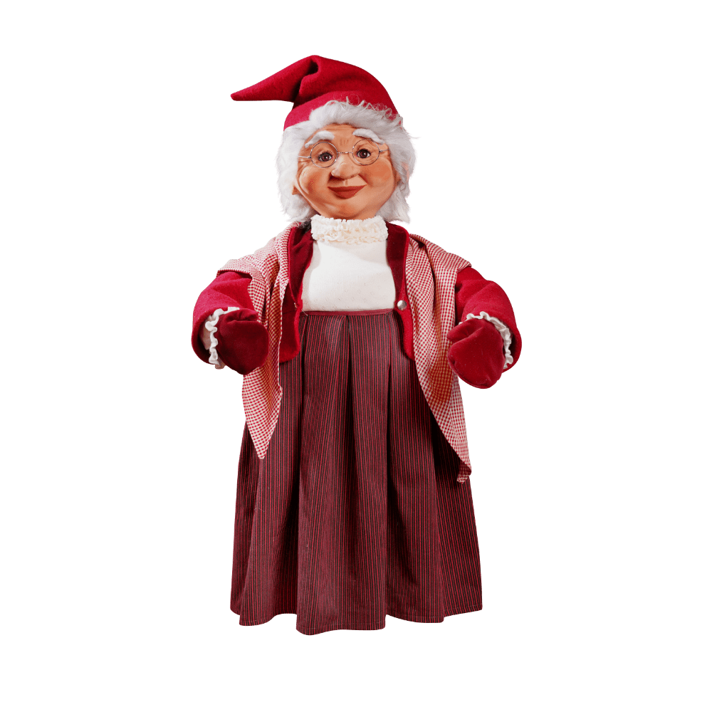 A small animatronic Mrs. Claus figure.