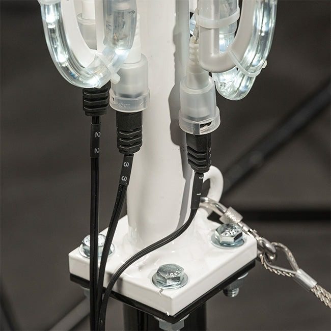 A 3D snowflake made from pure white rope light.