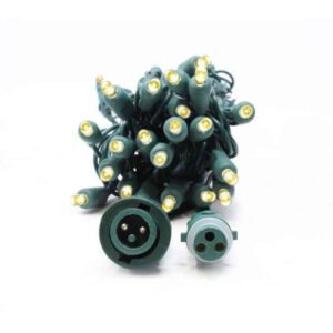 A ball of 5-millimeter Christmas lights on a green wire, with coupling plugs.